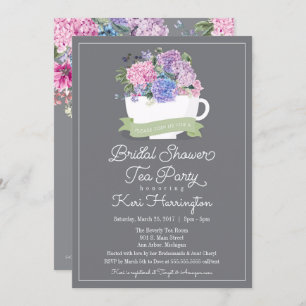 Bridal Shower Tea Party Invitation and Hydrangeas