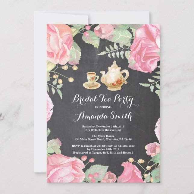 Bridal Shower Tea Party Invitation Floral (Front)