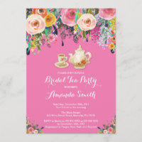 Bridal Shower Tea Party Invitation Floral Pink