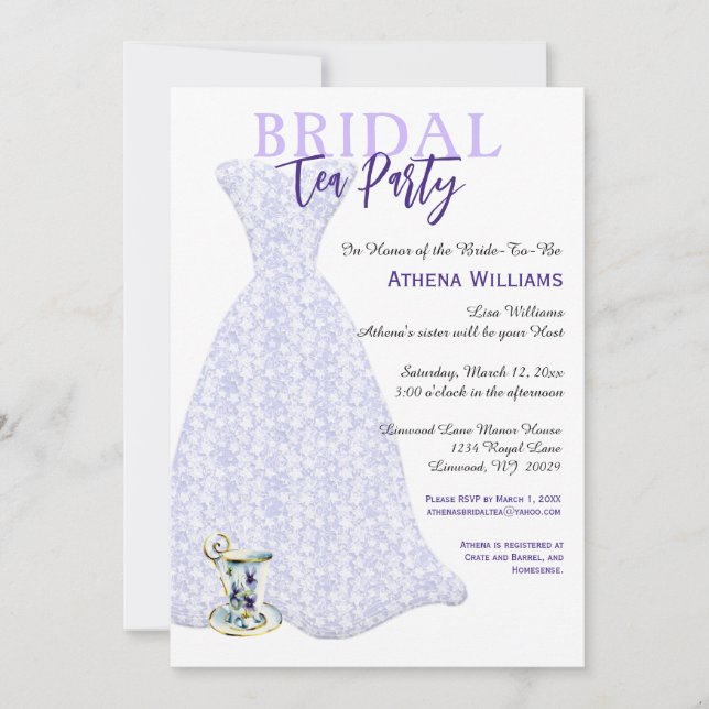 Bridal Shower Tea Party Lavender Bridal Gown Invitation (Front)
