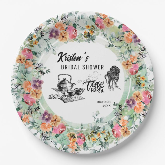 Bridal Shower Tea Party Paper Paper Plate (Front)