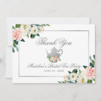 Bridal Shower Tea Party Pink Floral Silver Thanks