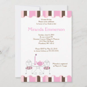 Bridal Shower Tea Party Pink Stripe 5x7 Invitation