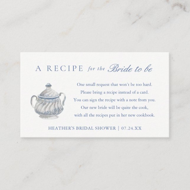 Bridal Shower Tea Party Share A Recipe Enclosure Card (Front)