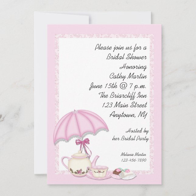 Bridal Shower Tea Pink Invitation (Front)