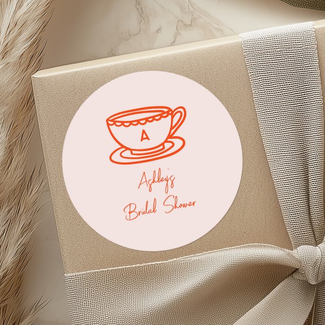 Bridal Shower Tea Theme Whimsical Doodle Classic Round Sticker (Creator Uploaded)