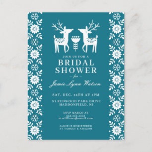 BRIDAL SHOWER   Teal Reindeer Christmas Postcard