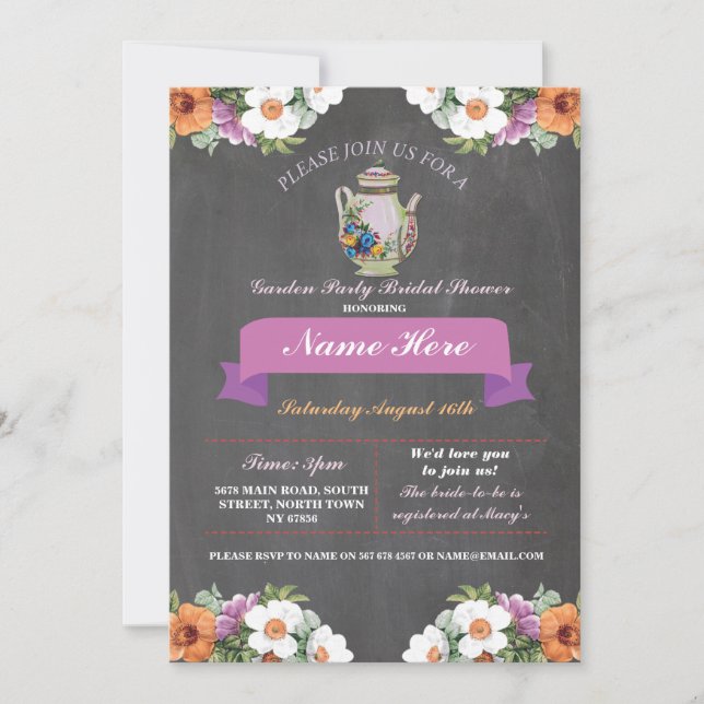 Bridal Shower Teapot Alice In Wonderland Invite (Front)