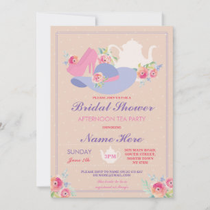 Bridal Shower Teapot Hat Shoes Bachelorette Party Invitation