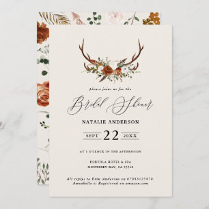 Bridal shower terracotta stag elegant rustic flora invitation