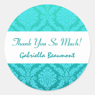 Bridal Shower Thank You Aqua and Teal Damask V33 Classic Round Sticker