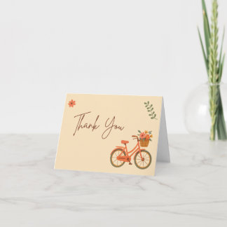 Bridal Shower Thank You Card, Peach Floral Bicycle Card