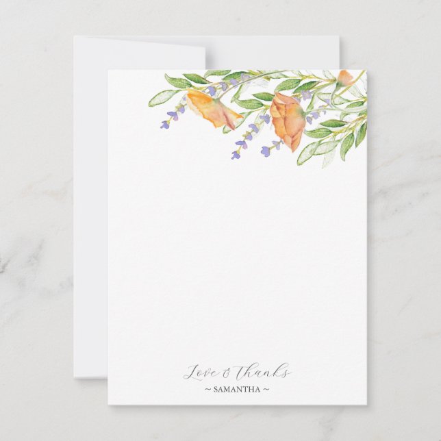 Bridal Shower Thank You Cards Orange Wildflowers (Front)