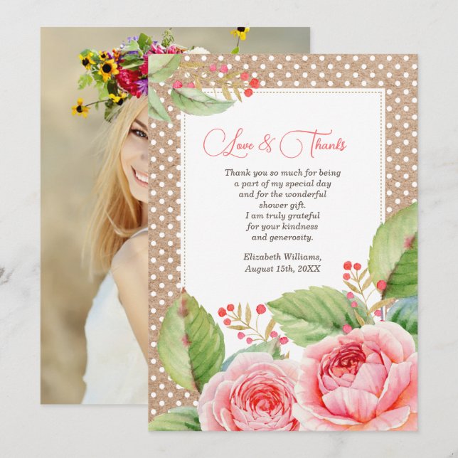 Bridal Shower Thank You Custom Photo Cards (Front/Back)