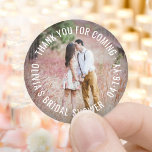 Bridal Shower Thank You Elegant Modern Your Photo Classic Round Sticker<br><div class="desc">Add a personalized touch to bridal shower invitations, thank you notes, party favours, and decorations with these custom photo round stickers / envelope seals. (IMAGE PLACEMENT TIP: An easy way to centre a photo exactly how you want is to crop it before uploading to the Zazzle website.) Design features picture...</div>
