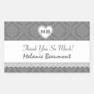 Bridal Shower Thank You Grey Damask V18 Sticker