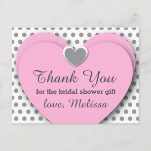 BRIDAL Shower Thank You Hearts Dots B07 PINK GRAY Postcard