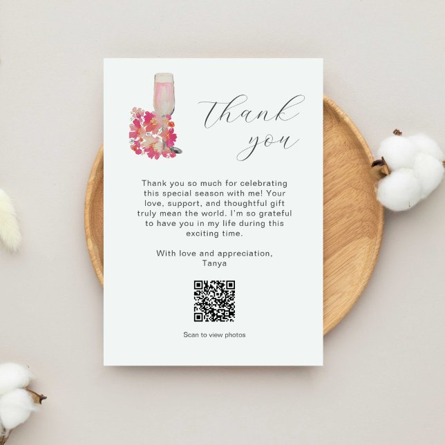 Bridal Shower Thank you Petals Prosecco QR Code Card (Creator Uploaded)