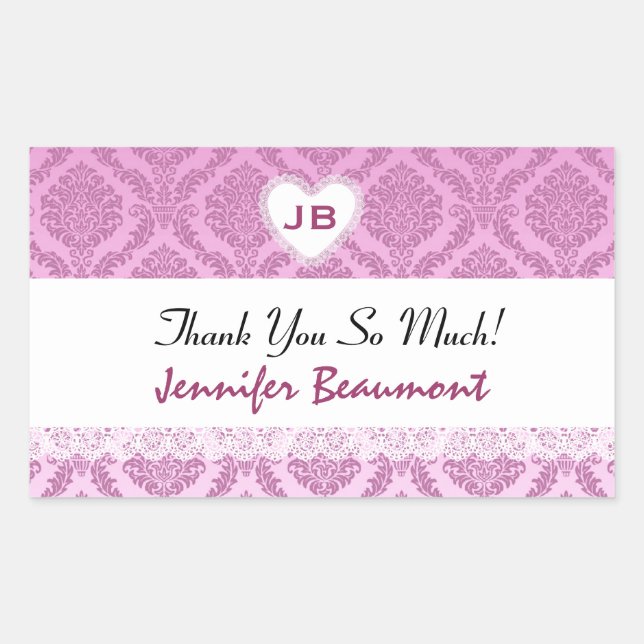 Bridal Shower Thank You Pink Damask V16 Sticker (Front)