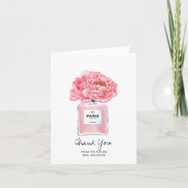 Bridal Shower Thank You Pink Peony & Perfume Card (Front)