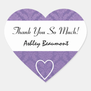 Bridal Shower Thank You Purple Damask V001H4 Heart Sticker