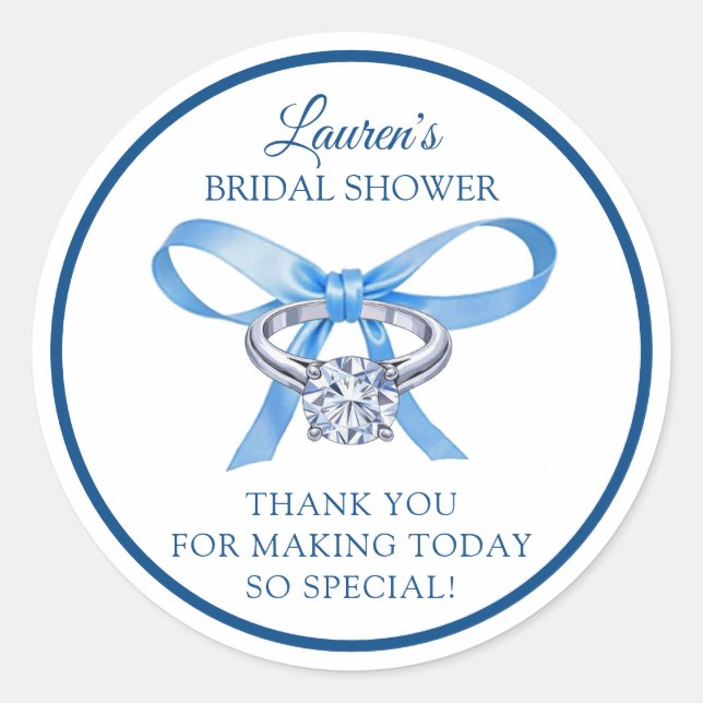 Bridal Shower Thank You – Something Blue Themed Classic Round Sticker (Front)