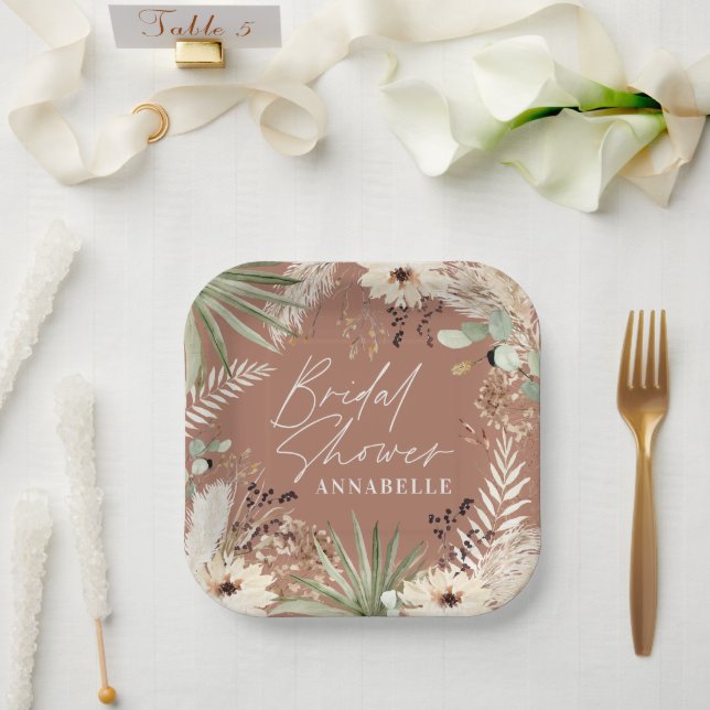 Bridal shower thankyou modern pampas grass foliage paper plate (Wedding)