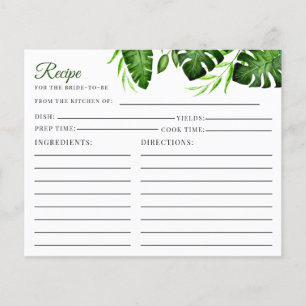 Bridal Shower Tropical Jungle Leaves Recipe Card 