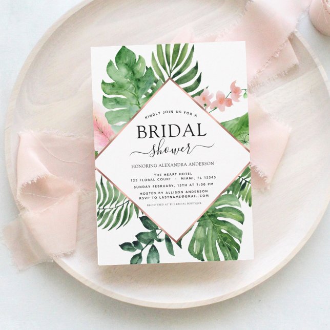 Bridal Shower Tropical Palm Watercolor Geometric Invitation (Creator Uploaded)