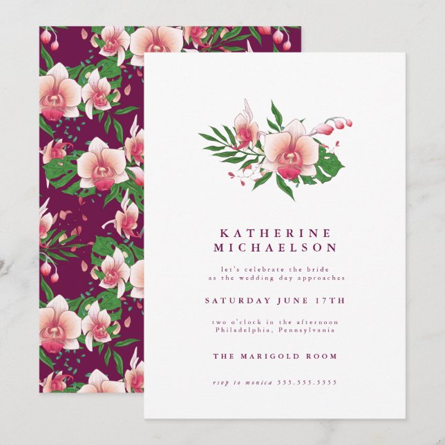 BRIDAL SHOWER | Tropical Pink Orchid Floral Invitation (Front/Back)