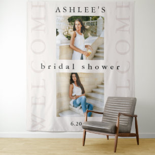 Bridal Shower Two Photo Typography Welcome  Tapestry