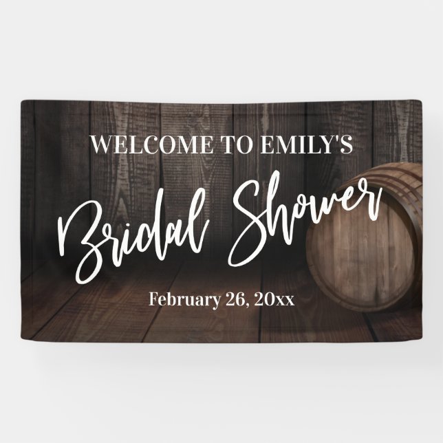 Bridal Shower Typography Rustic Wood Barrel Banner (Horizontal)