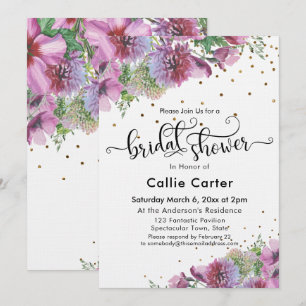 Bridal Shower Typography Wildflower Gold Confetti Invitation