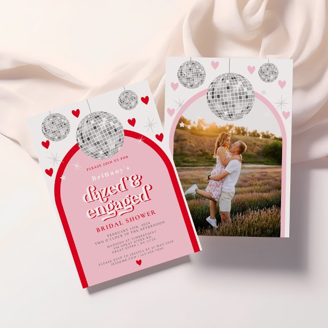 Bridal Shower Valentines Heart Retro Disco photo Invitation (Creator Uploaded)