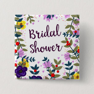 Bridal Shower Vintage Flowers 2 Inch Square Button