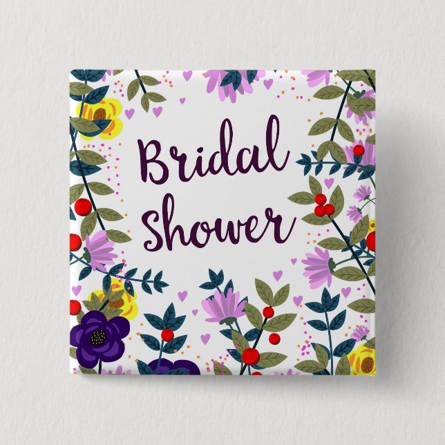 Bridal Shower Vintage Flowers 2 Inch Square Button (Front)