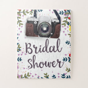 Bridal Shower Vintage flowers and classic camera Jigsaw Puzzle
