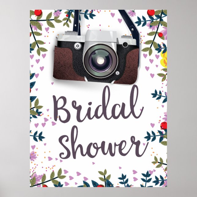 Bridal Shower Vintage flowers and classic camera Poster (Front)