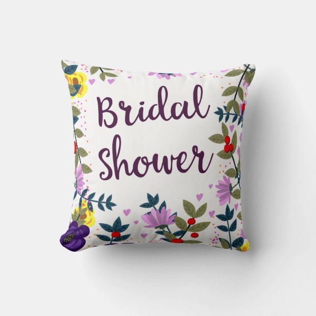 Bridal Shower Vintage Flowers Throw Pillow (Front)
