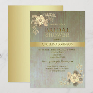 Bridal Shower Vintage Gold Flowers Invitation