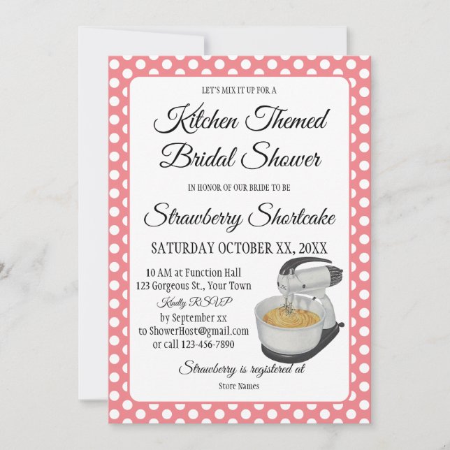 Bridal Shower Vintage Kitchen Polka Dots Bows Pink (Front)