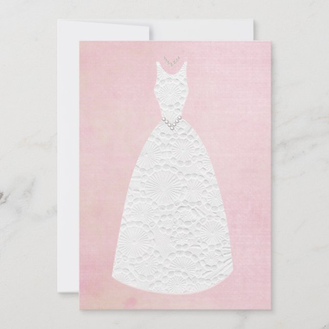 Bridal Shower Vintage Pink White Wedding Dress Invitation (Front)