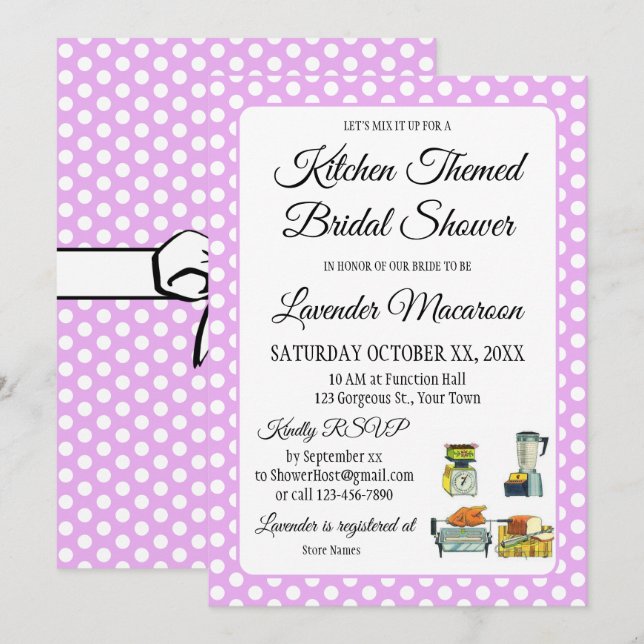 Bridal Shower Vintage Polka Dots Bows Lavender (Front/Back)