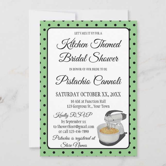 Bridal Shower Vintage Polka Dots Bows Sage Green (Front)