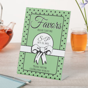 Bridal Shower Vintage Polka Dots Bows Sage Green Pedestal Sign