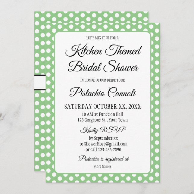 Bridal Shower Vintage Polka Dots Bows Sage & White (Front/Back)