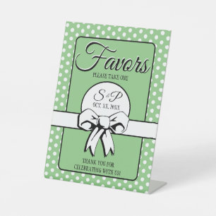 Bridal Shower Vintage Polka Dots Bows Sage & White Pedestal Sign