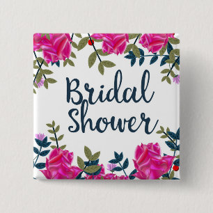 Bridal Shower Vintage Roses 2 Inch Square Button