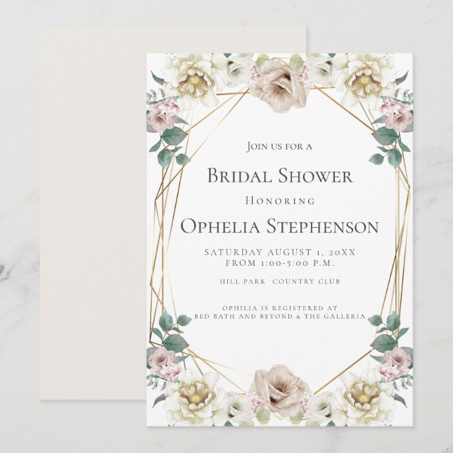 BRIDAL SHOWER | Watercolor Alabaster Blush Floral Invitation (Front/Back)