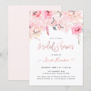 Bridal Shower, Watercolor Blush Pink Peonies Invitation